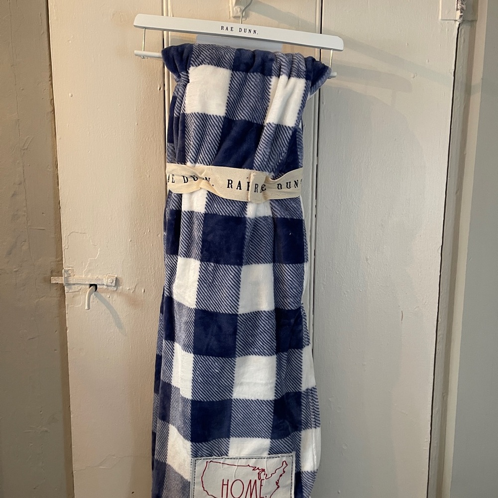 Rae Dunn Navy and White Plaid Throw